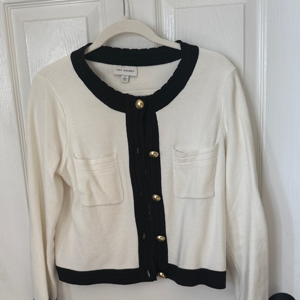 Chic White and Black Cardigan Sweater